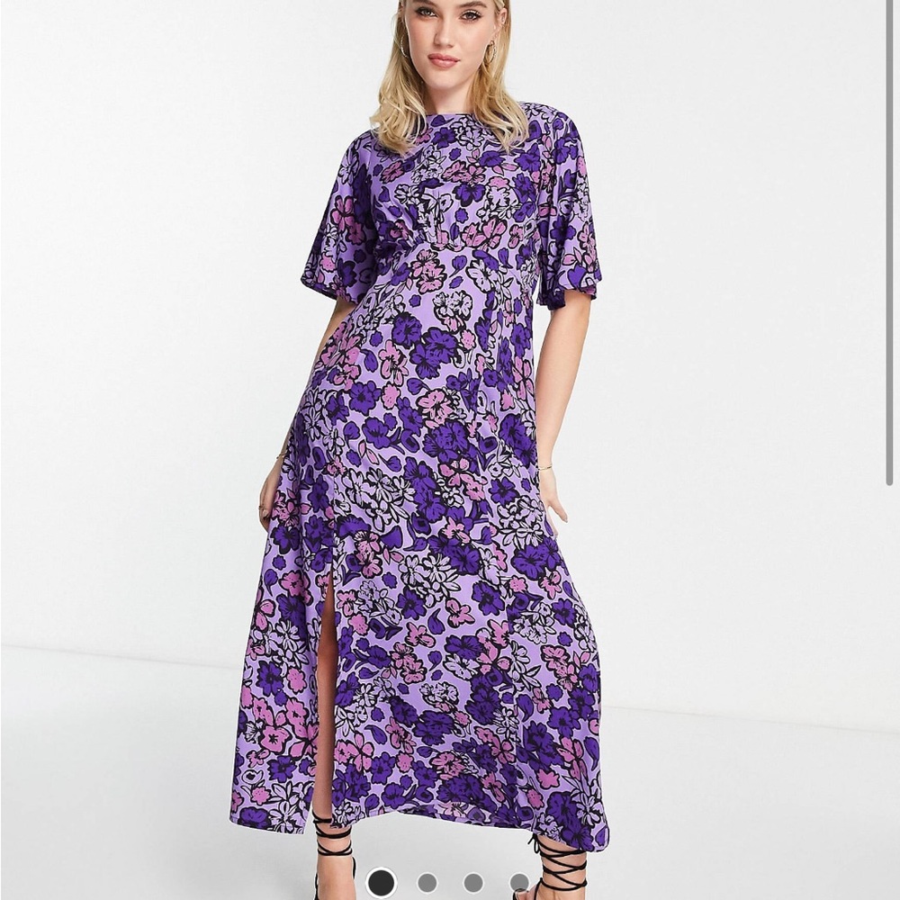 Asos Flutter sleeve purple midi dress with slit